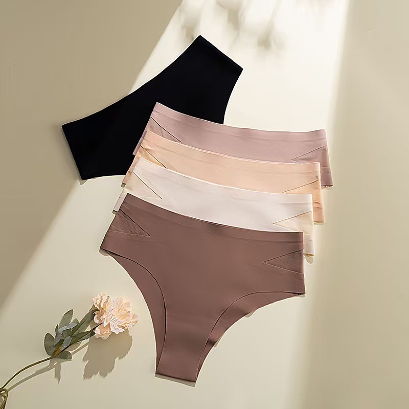 Seamless Ice Silk Womens Side Mesh Hollow-Out Nude-Feel One-Piece Underwear