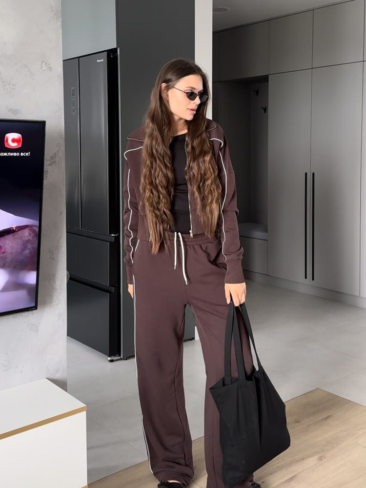 Ensemble Décontracté Femme Pull Zippé Pantalon