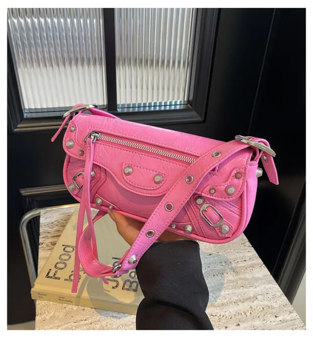 Fashionable Women's Simple Rivet Bag Shoulder Bag Rose - Shop at LoveMi