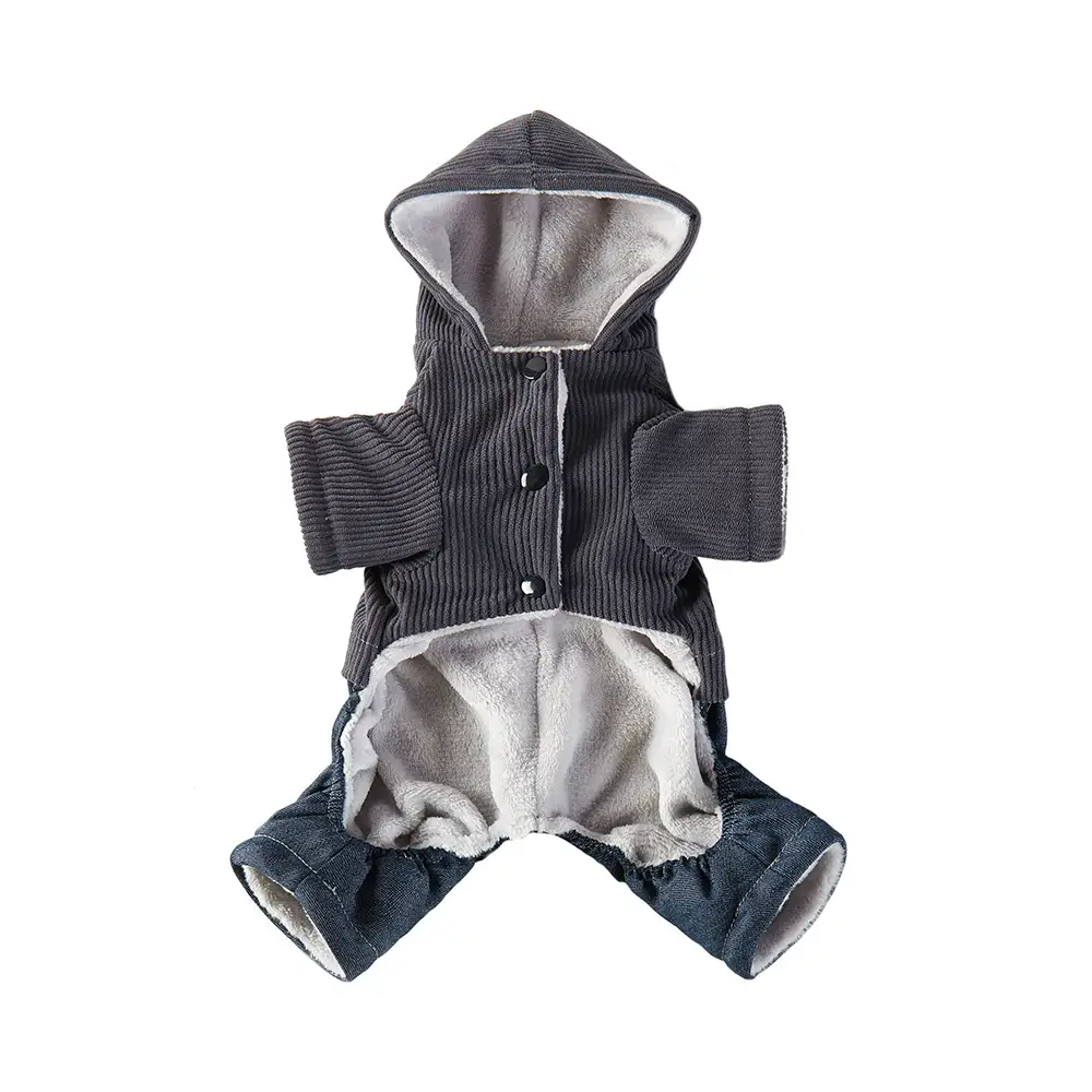 Corduroy Pet Four-legged Hooded Fleece Lined Coat