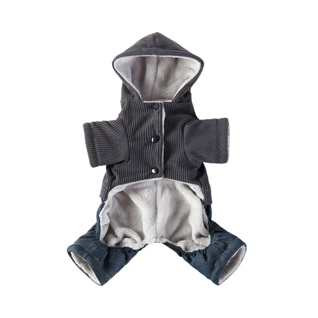 Corduroy Pet Four legged Hooded Fleece Lined Coat Dark Gray Feet With Denim - Shop at LoveMi