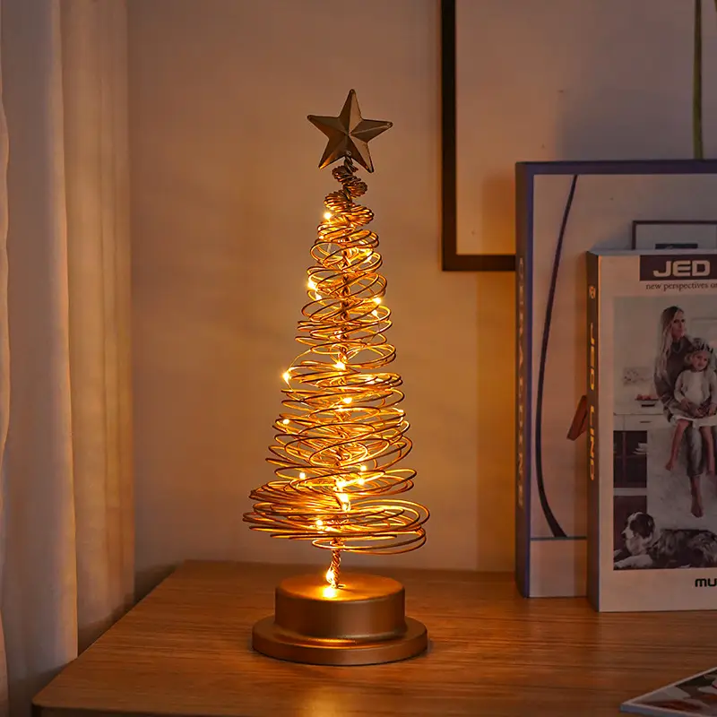 LED Christmas Tree Spiral Light Table Ornament Wrought Iron Xmas Tree Bedroom