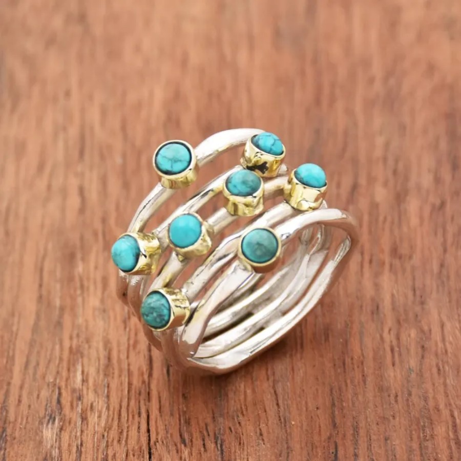 Natural Blue Turquoise Two-Tone Vintage Hand Jewelry