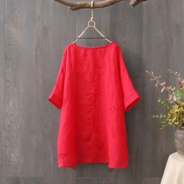 Summer Fashion Plus Size Round Neck Pocket Solid Color Irregular T shirt Women Blouse Red - Shop at LoveMi
