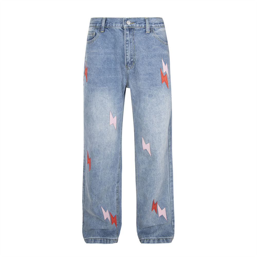 Lightning Embroidered Denim Trousers Men - Image 6