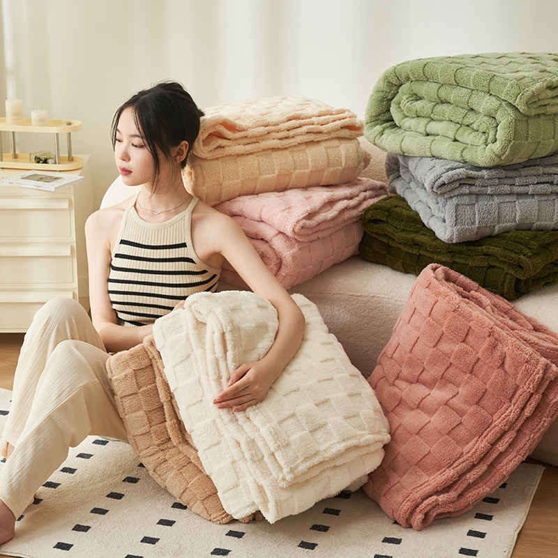 Household Waffle-pattern Flannel Casual Blanket