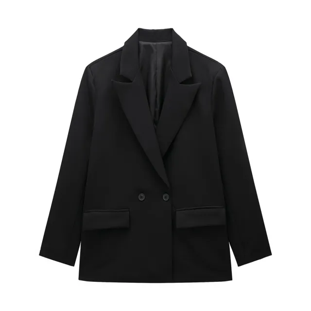 Women's Multi color Commuter Loose Design Double breasted Jacket Black - Shop at LoveMi