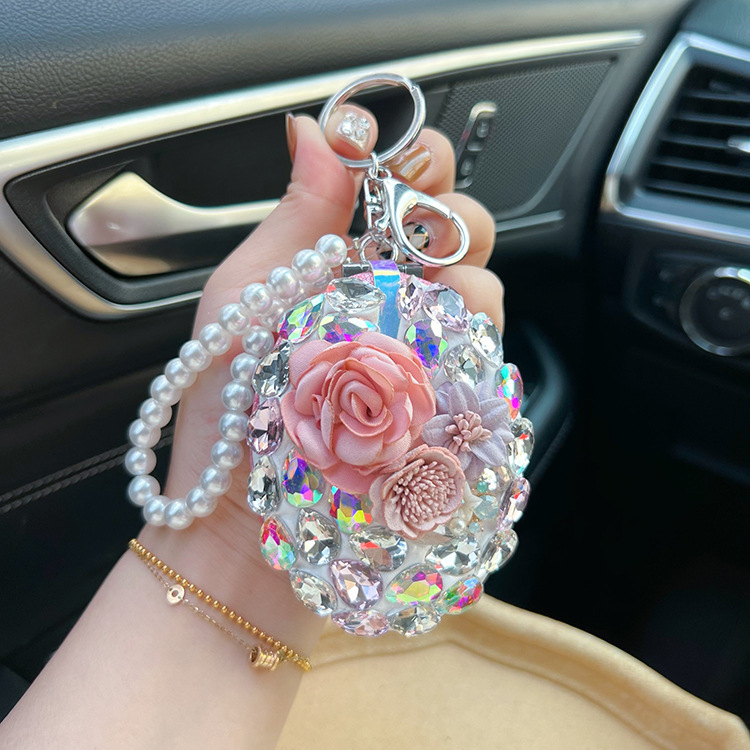 Crystal Glass Mirror Keychain Bag Charm