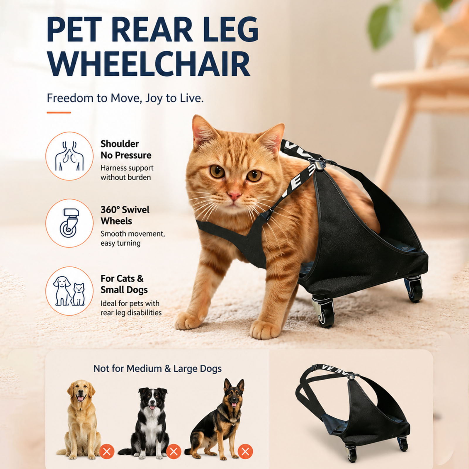 Hind Leg Handicapat Cat Scaun cu rotile Mop Bag