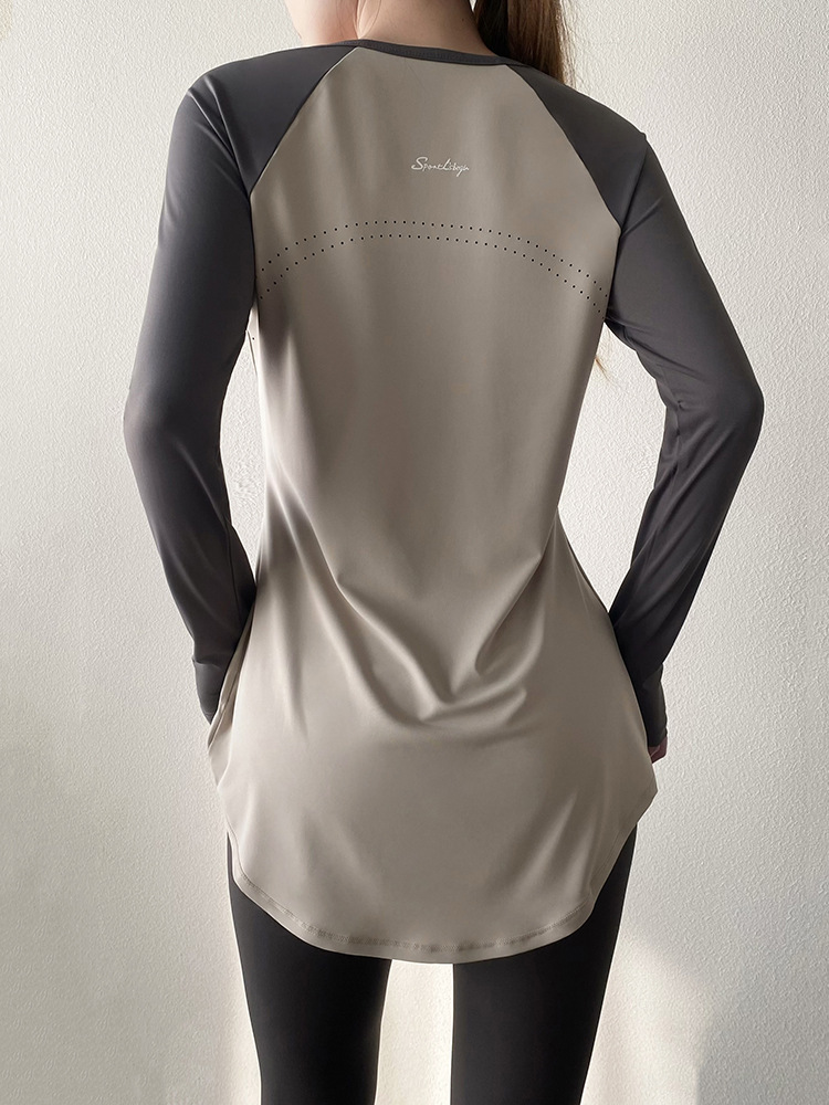 Women's Mid-Length Yoga Top Hip-Covering Athletic Fitness Shirt 5