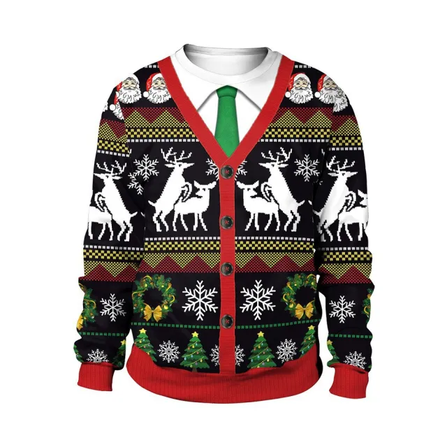 European And American Christmas Christmas Men's And Women's Same 3D Printed Crew Neck Sweatshirt Top Couple Wear Lh1157 L - Shop at LoveMi