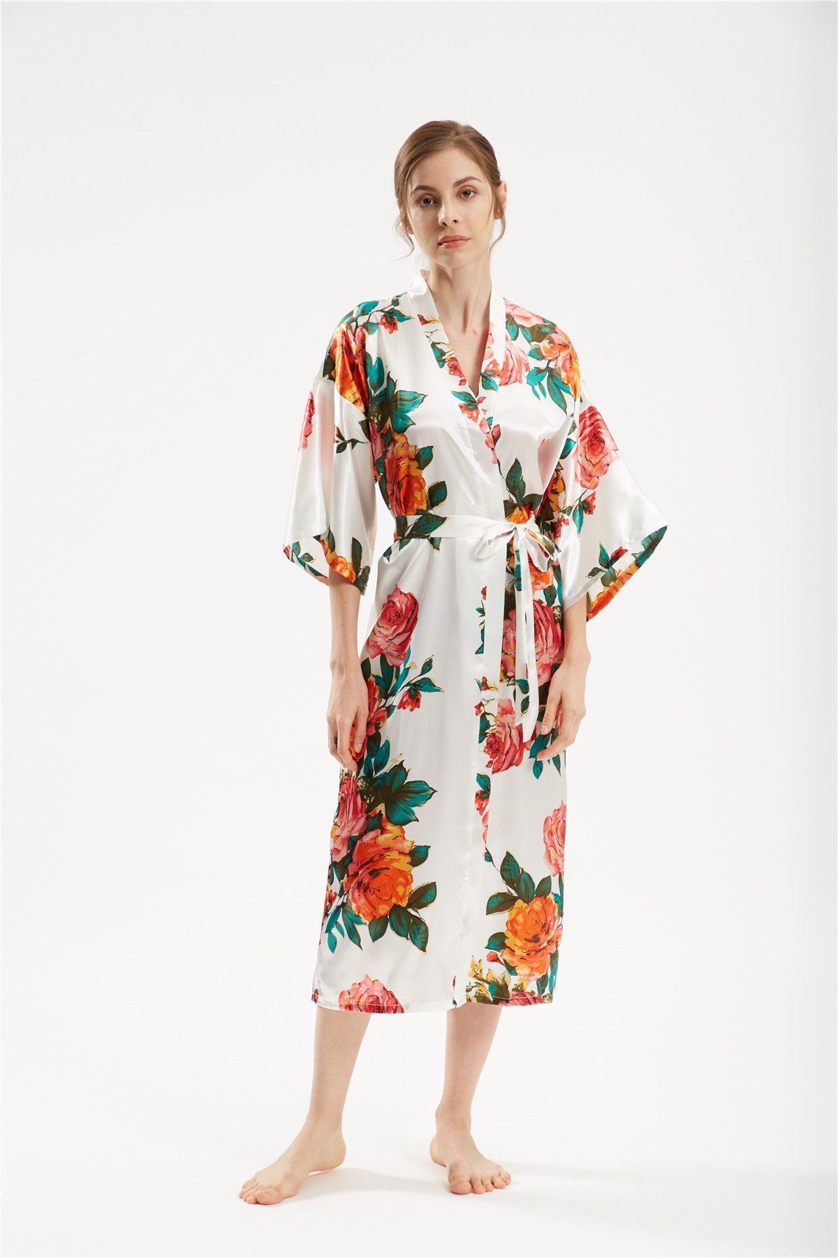 Title 1, Satin Hand Painted Peony Long Kimono Yukata