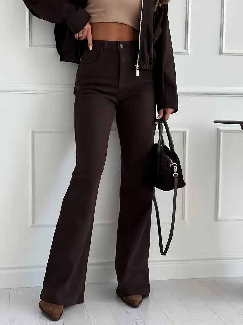 High-elastic Slightly Flared Solid-color Casual Jeans For Women