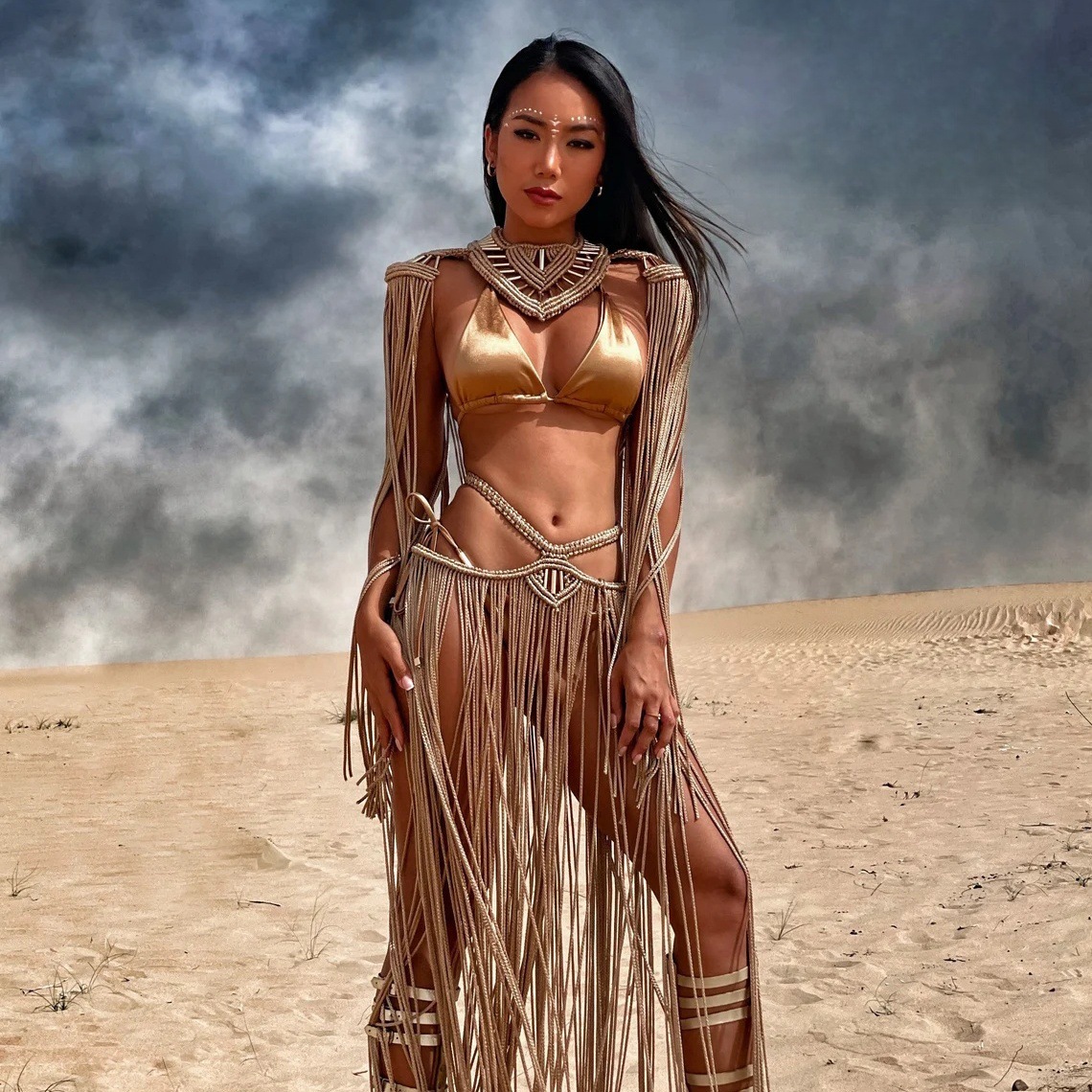 Knitted Elegant Tassel Long Dress Beach Sexy Two-Piece Set