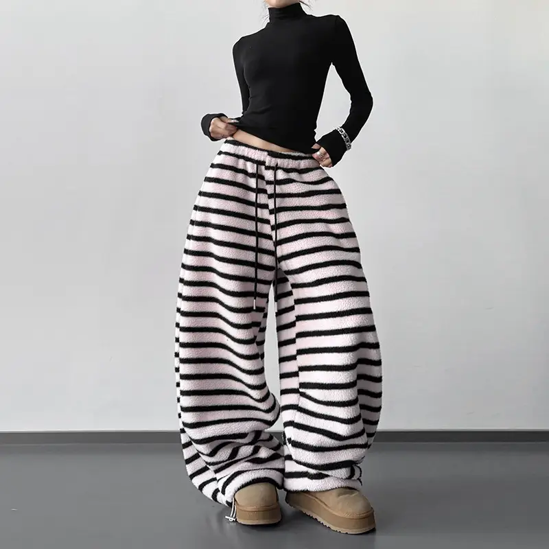 Laid-back Striped Womens Drawstring Loose Casual Pants