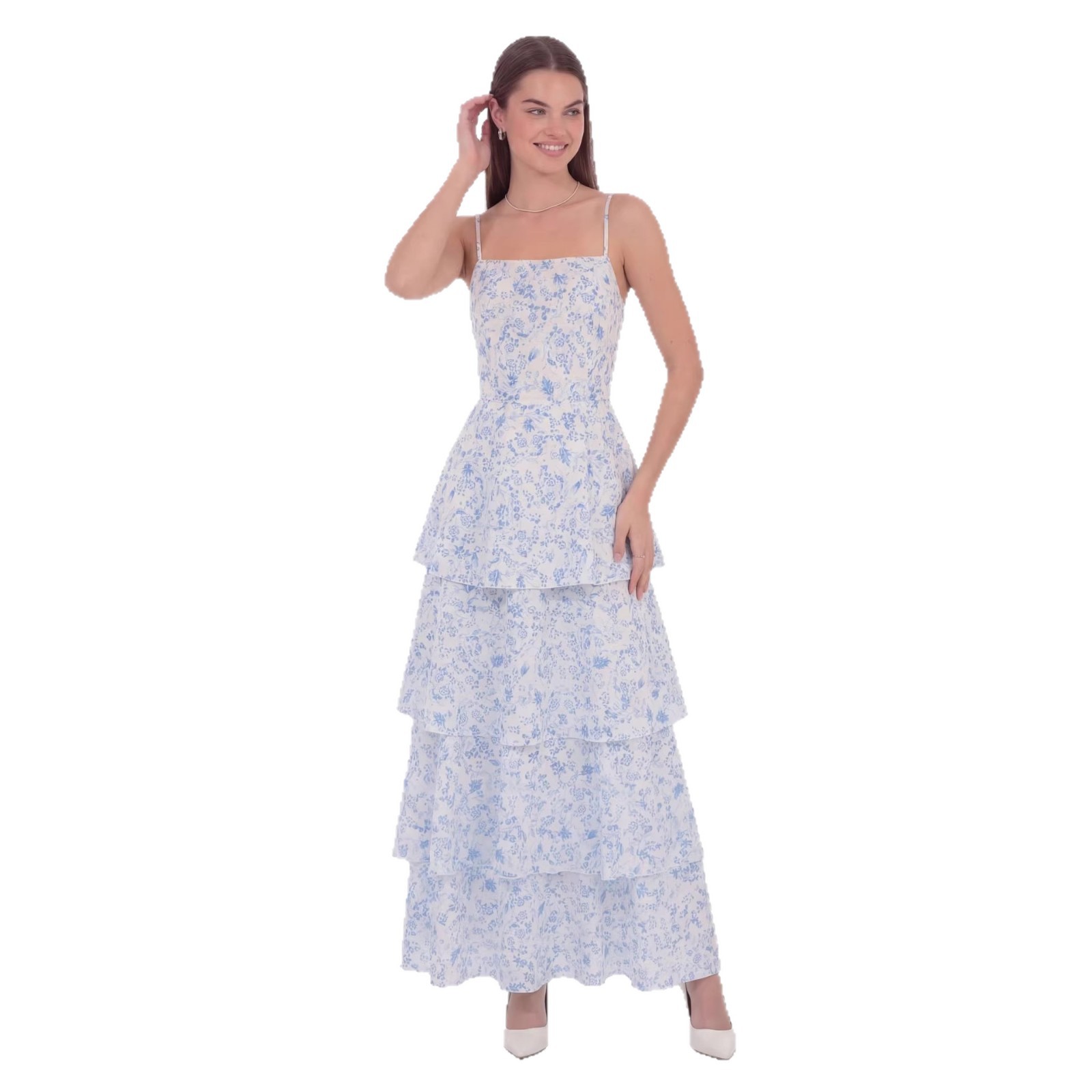 Elegant Womens Long Dress Backless Floral-print