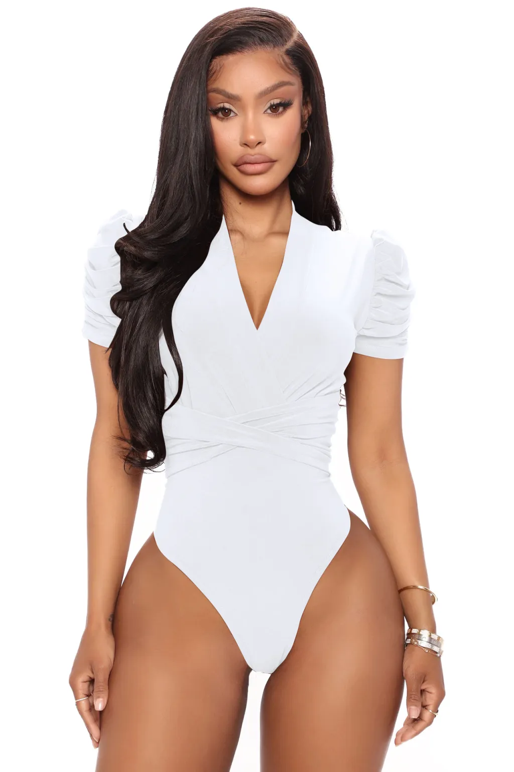 Waist-tight Briefs Top Sleeve Folding Jumpsuit Women's Clothing - White