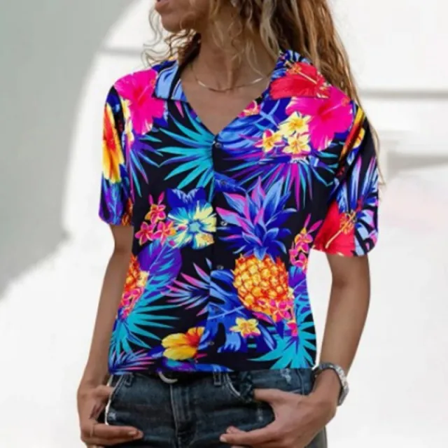 New Women's Printed Hawaiian Casual Ladies Shirt Purple - Shop at LoveMi