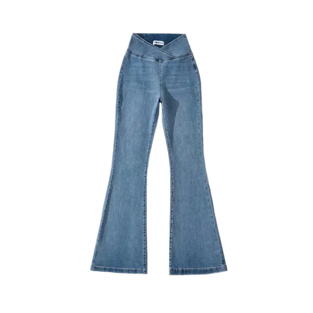 American Retro High Waist Irregular Denim Bootleg Pants Women Blue - Shop at LoveMi