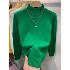 Autumn And Winter Gas Half Turtleneck Outerwear Top - Green - View 1