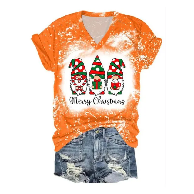 Female Santa Claus 3D Digital Printing Casual Short sleeved V neck T shirt Ltvl052 Xxxl - Shop at LoveMi