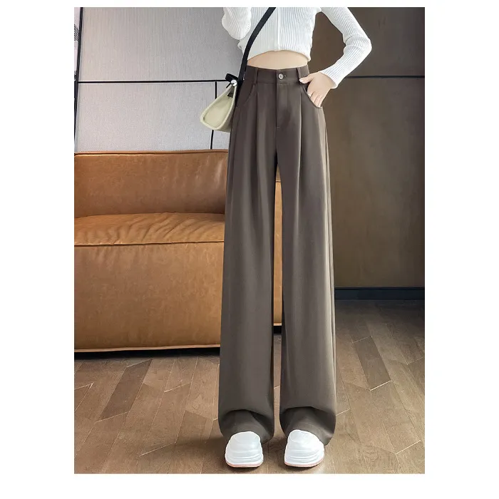 New High Waist Drooping Suit Pants Women - Brown