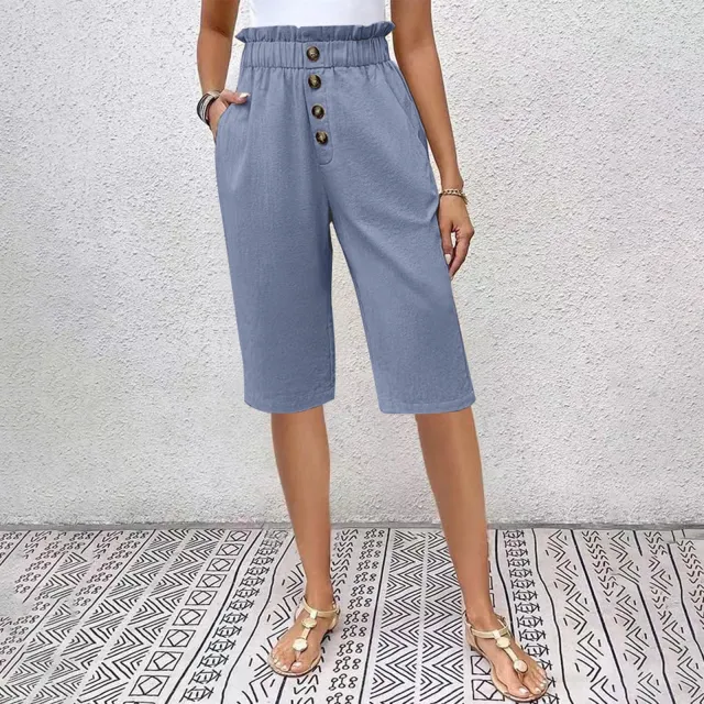 Fashion Solid Color Women's Casual Pants Shorts Light Blue - Shop at LoveMi