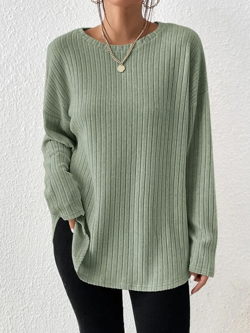 Casual Loose Solid Color Round Neck Sweater