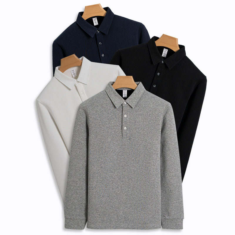 Fleece-lined Thickened Cotton Stretch Keep Warm Polo Shirt Men - Image 2
