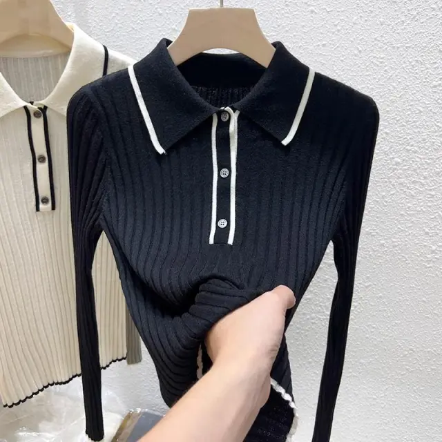 Classic Style Autumn Knitted Bottoming Shirt Slim Fit Sweater X1010 Black - Shop at LoveMi