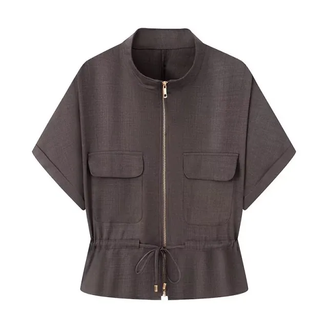 Summer New Short Sleeve Hunting Shirt Pleated High Waist Trousers Top - Shop at LoveMi