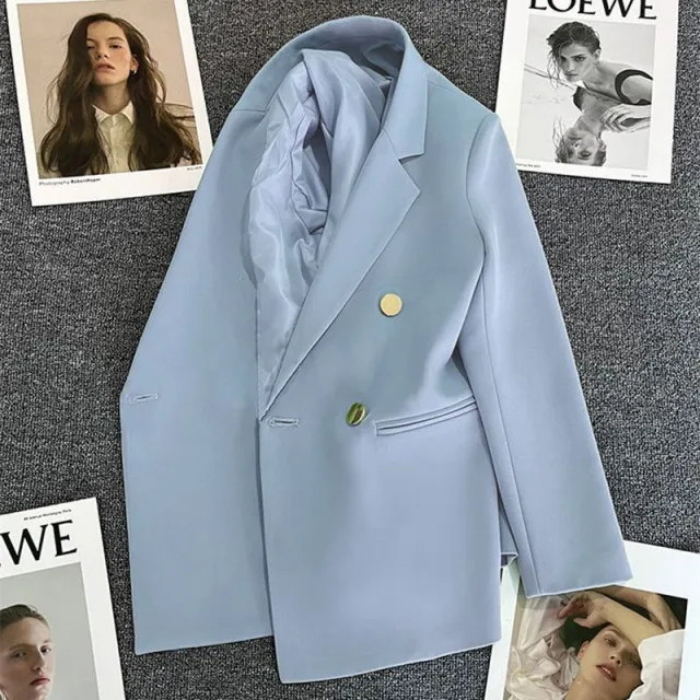 Women's Metal Buckle Suit Jacket Light Blue - Shop at LoveMi