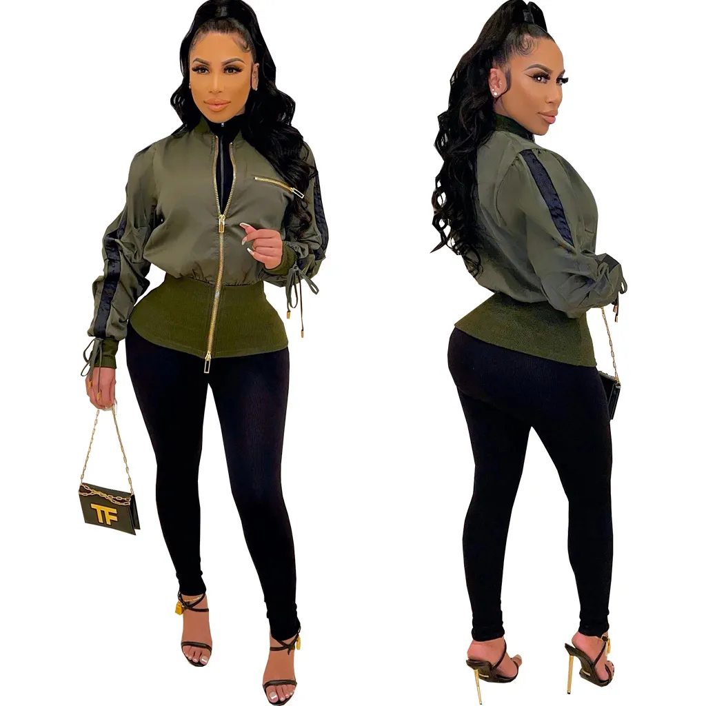 New European And American Sexy Fashion Women's Wear Slim Fit Coat Top - Army Green