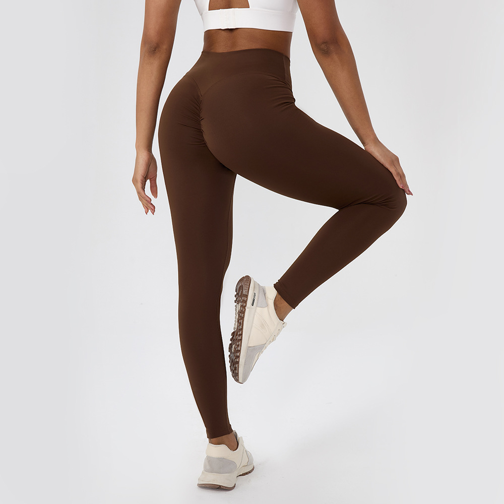 Womens Solid-Color High-Waisted Sports Peach-Hip Yoga Pants