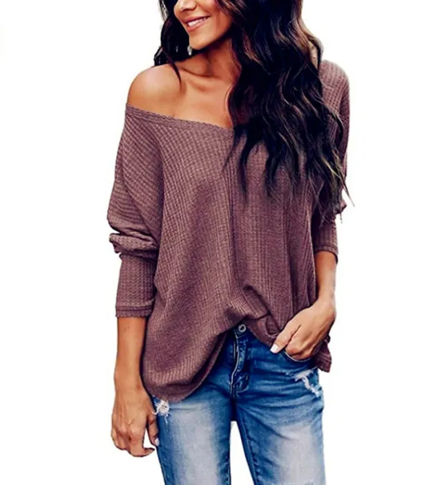 Women's Autumn Loose fitting Lightweight Thin Large V neck Plus Size Long sleeved Sweater Red - Shop at LoveMi