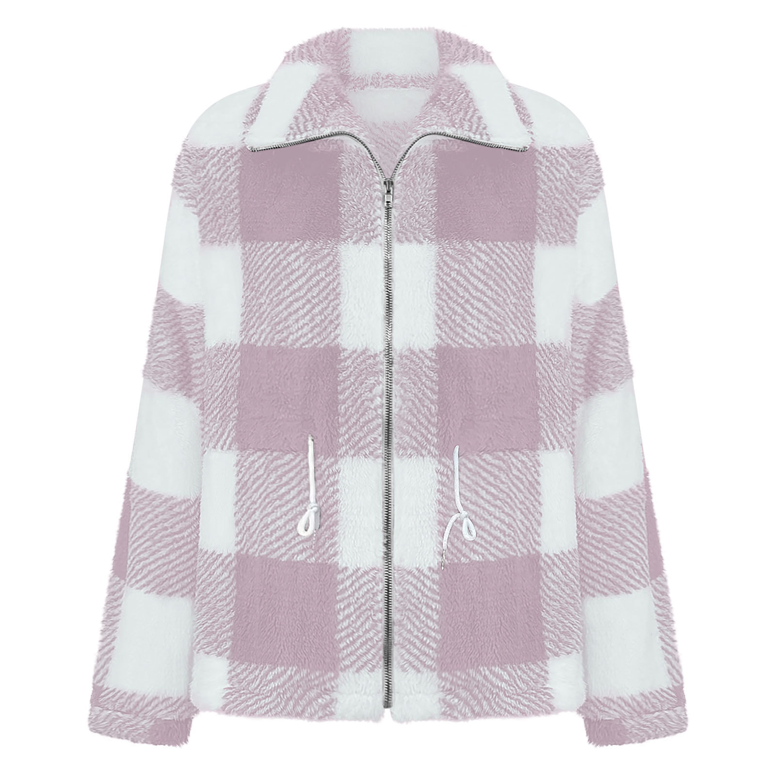 Women's Long-sleeved Plaid Lapel Zipper Plush Coat