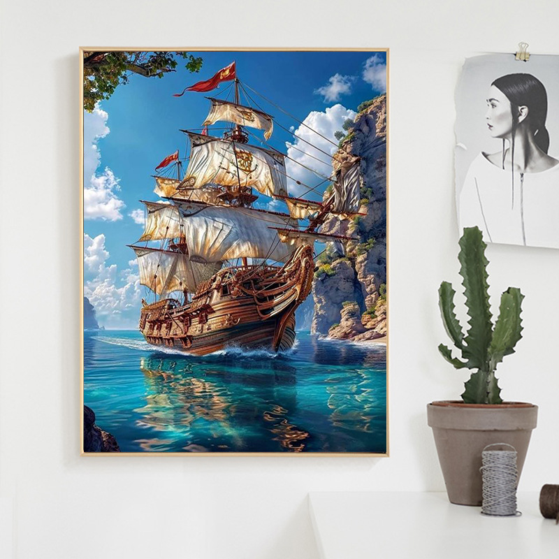 Digital Painting Of A Sailboat European-style Living Room Wall Art Frameless