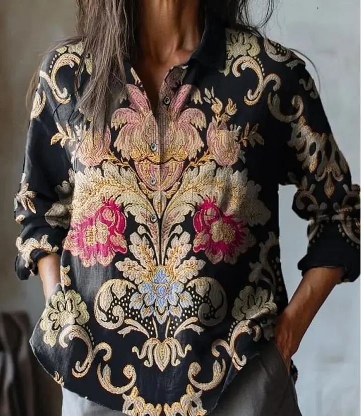 Summer Women's Fashion Printed Long-sleeved Shirt - Style8-4Xl