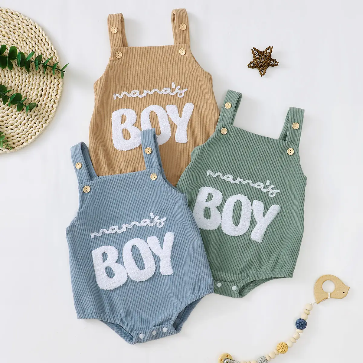 Male And Female Baby Corduroy Suspender Towel Embroidery