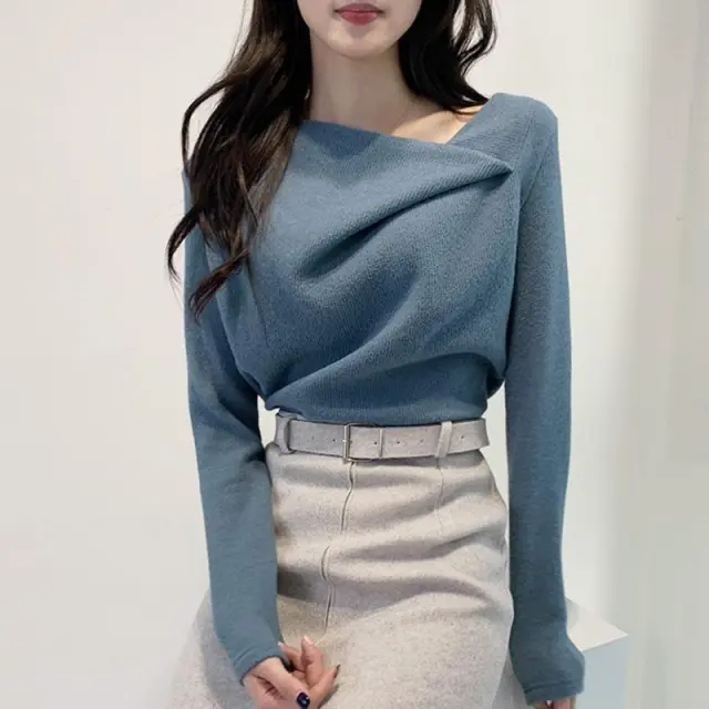 Women's Design Thickened Double sided Dralon Slim Bottoming Shirt Blue - Shop at LoveMi