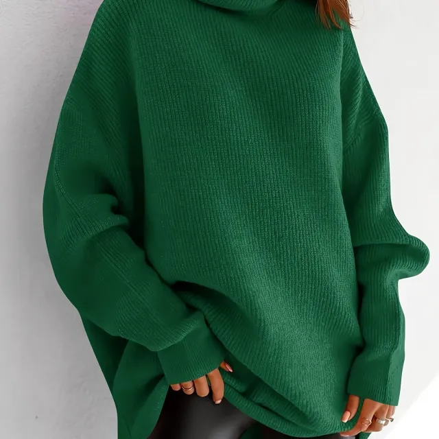Women's Cozy Oversized Turtleneck Sweater Batwing Chunky Darkgreen - Shop at LoveMi