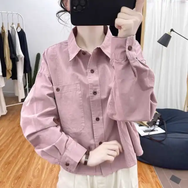 Retro Long sleeved Women's Versatile Top Dark Pink - Shop at LoveMi