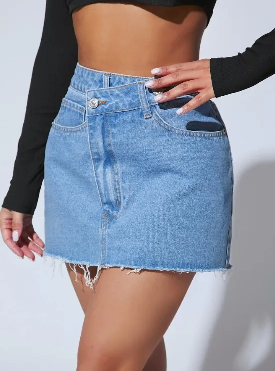 Short Fashion Irregular Denim Short Skirt - Medium Blue