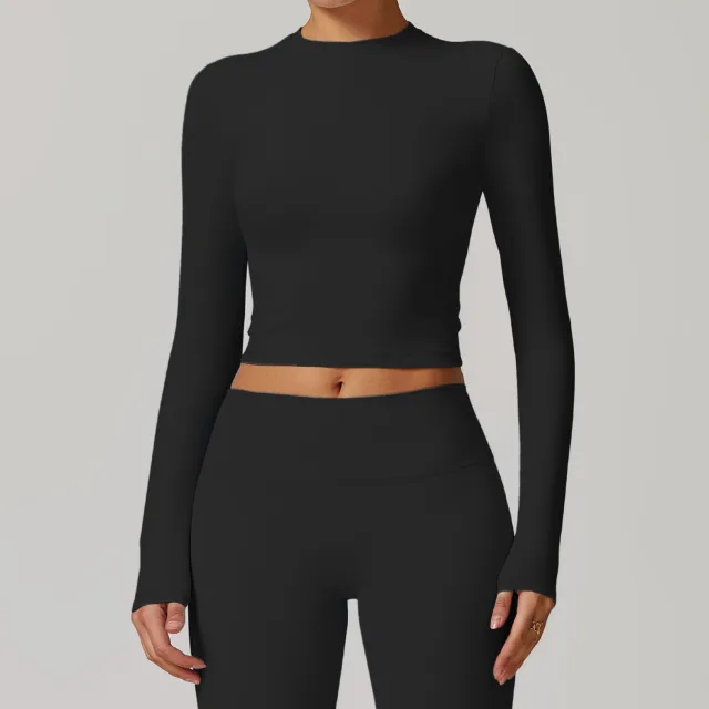 Tight Beautiful Back Tank top Slim Fit Long Sleeve Yoga Wear Advanced Black - Shop at LoveMi