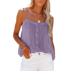 Outer Wear Top Button Square Collar Camisole Denim Vest For Women - Light Purple - View 1