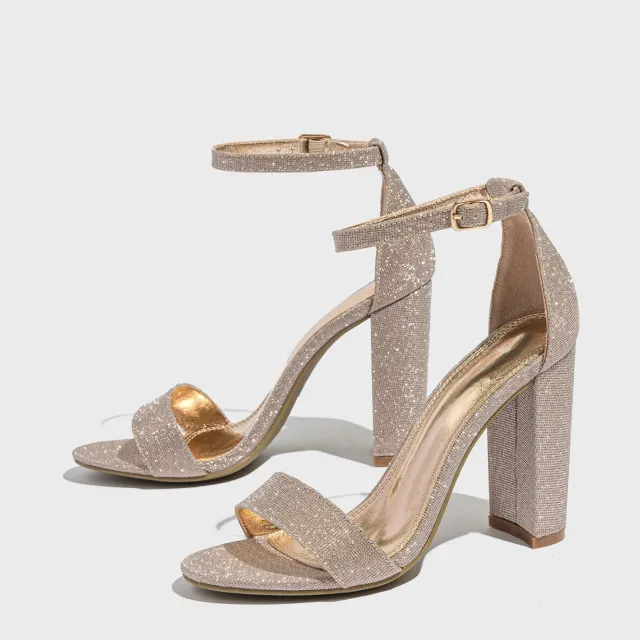 Chunky Heel Sandals Fashion European And American Style High Heel Sandals Women's Classy Shoes Gold - Shop at LoveMi