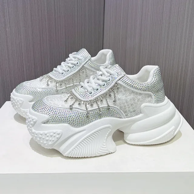 Rhinestone Shoes Female Sequin Platform Sneaker Beige - Shop at LoveMi