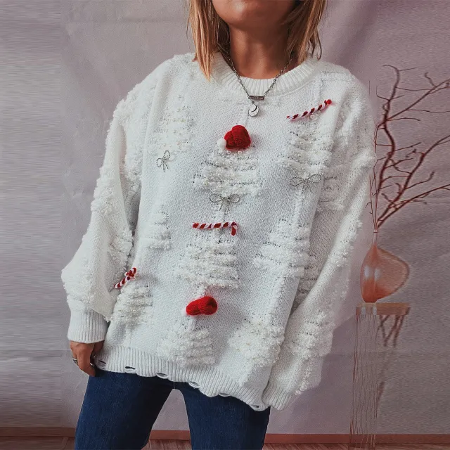 Handmade New Year Holiday Sweater Pullover White - Shop at LoveMi