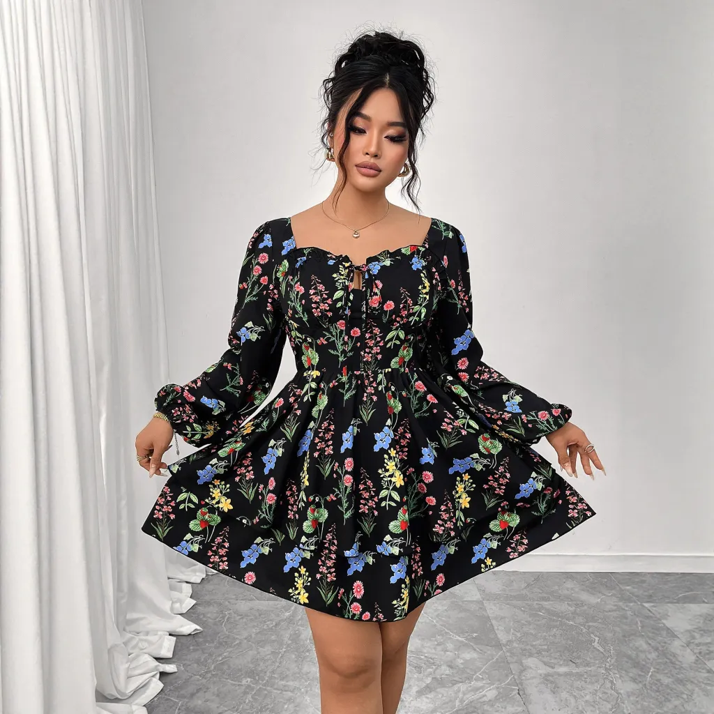 Women's Sexy Boat-Neck Backless Puff-Sleeve Dress - Black