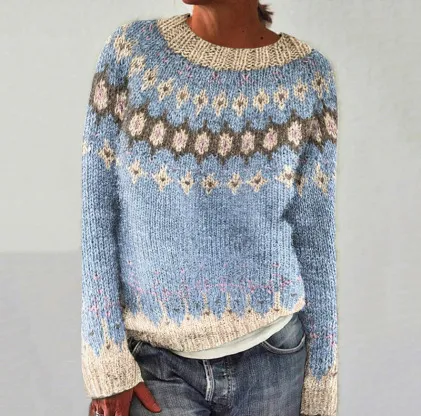 Latest Thick Needle Cloth 3D Digital Printing Men's And Women's Round Neck Sweater 9161 Sky Blue Apricot - Shop at LoveMi